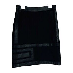 ETCETERA Women Size 2 Black Leather Trim Skirt Side Zip Career Business